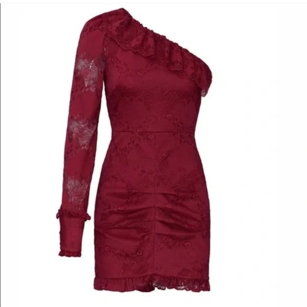 alexis laced ilana dress burgundy one shoulder long sleeve side zip size S